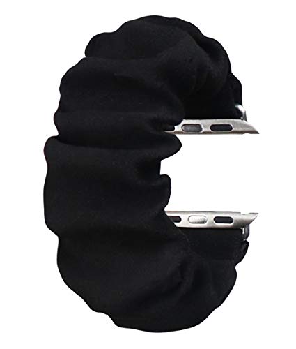 Product Cover KraftyChix Cute Scrunchie Elastic Watch Band Compatible for Apple Watch, Soft and Fashion Elastic Strap Compatible with Iwatch 38mm 40mm / 42mm 44mm Series 1-4 (Black, 42mm/44mm)