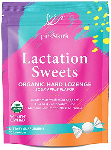 Product Cover Pink Stork Lactation Sweets: Sour Apple Flavor, USDA Organic Hard Lozenges + Galactagogues (Blessed Thistle + Marshmallow Root) for Breastfeeding Support, 30 Individually Wrapped Hard Sweets