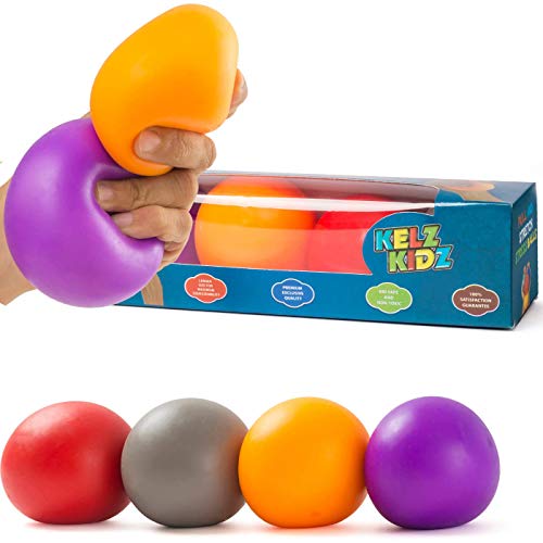 Product Cover KELZ KIDZ Premium Quality Pull and Stretch Stress Squeeze Ball - Great and Fun Squishy Party Favor Fidget Toy - Excellent Sensory Relief for Tension and Anxiety (4 Pack, Large)