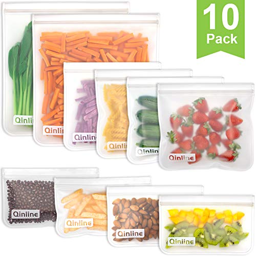 Product Cover Reusable Storage Bags - 10 Pack Reusable Freezer Bags(2 Reusable Gallon Bags + 4 BPA FREE Reusable Sandwich Bags + 4 Leakproof Reusable Snack Bags) Ziplock Lunch Bags for Food Marinate Meat Fruit