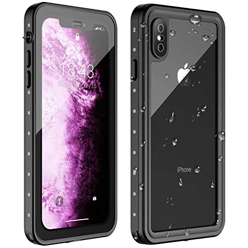 Product Cover WOOQU iPhone X Waterproof Case,iPhone Xs Waterproof Case, Built-in Screen Protector Full Body Rugged Shockproof Sandproof Snowproof IP68 Waterproof Case for iPhone X/Xs(5.8')(Black/Clear)