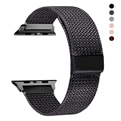 Product Cover RXCOO Compatible for Apple Watch Band 38mm/40mm 42mm/44mm, Stainless Steel Mesh Wristband Loop Magnet Band Compatible with Iwatch Series 5/4/3/2/1 (Black, 42mm/44mm)