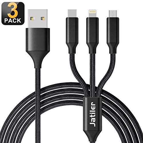 Product Cover 3Pack Multi Charging Cable, 5ft Multi Charger Cable Nylon Braided Multiple USB Cable Universal 3 in 1 Charging Cord Adapter with Type-C,Micro USB Port Connectors for Cell Phones and More[Upgraded]