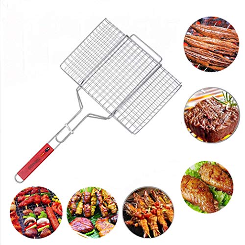 Product Cover POKARI Portable Barbecue,BBQ Grill,Barbeque Sticks,BBQ Stand,Barbecue Grids,Barbeque Grill,Net Basket Roast Grilling Tray Chromium Plated with Wooden Handle for Fish, Meat, Vegetable, Steak, Shrimp