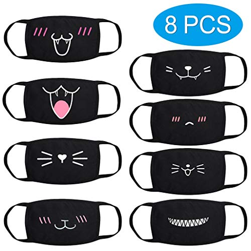 Product Cover winwintom Cute Print Black Cotton Thick Breathable Coldproof Dust Mask Set 8pcs (Black)