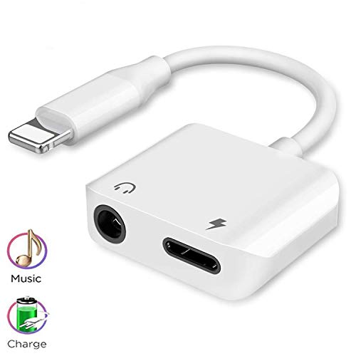 Product Cover Headphones Adapter for iPhone 7 Adapter Dongle 3.5mm Jack Converter Audio Headphone and Charger for iPhone 11 Pro/7/8Plus/X/Xs/Max/XR Whihge Aux Adapter Music & Charge Splitter Supports All iOS White