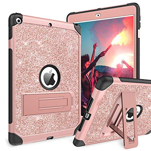 Product Cover BENTOBEN iPad 7th Generation Case, New iPad 10.2 2019 Case, Glitter Sparkly 3 Layers Heavy Duty Shockproof Kickstand Sturdy Leather Protective Tablet Cover for Apple iPad 10.2 Inch 2019, Rose Gold