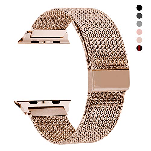 Product Cover RXCOO Compatible for Apple Watch Band 38mm/40mm 42mm/44mm, Stainless Steel Mesh Wristband Loop Magnet Band Compatible with Iwatch Series 5/4/3/2/1 (Rose Gold, 38mm/40mm)