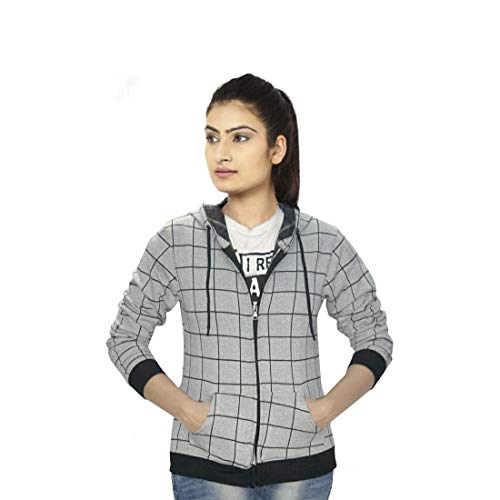 Product Cover Ezee Sleeves Women's Cotton Hoodies | Full Sleeves Checks Hoodie for Women | Hooded Jacket for Women.