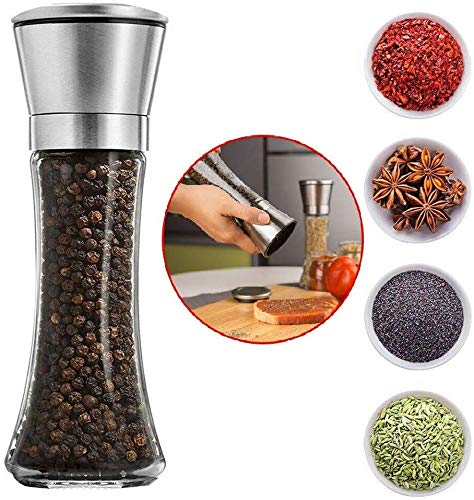 Product Cover ZIZLY Premium Stainless Steel Salt and Pepper Grinder Tall Salt and Pepper Mill Shakers with Adjustable Ceramic Mechanism Salt Pepper Grinder