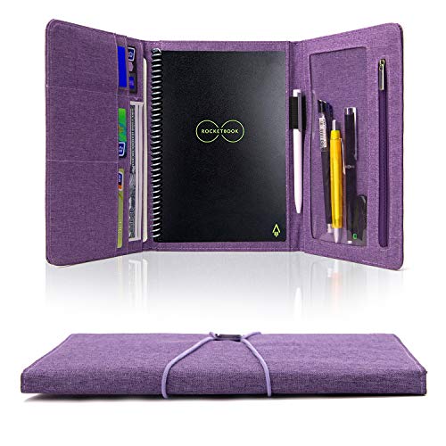 Product Cover Folio Cover for Rocketbook Everlast Fusion, Multi Organizer Men & Women Folder with Pen Loop/Phone Pocket/Business Card Holder, fits A5 Size Notebook (Purple)