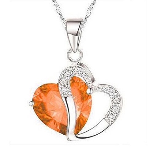 Product Cover Fiudx Necklace,Heart Crystal Rhinestone Silver Chain Pendant Necklace Jewelry (E)