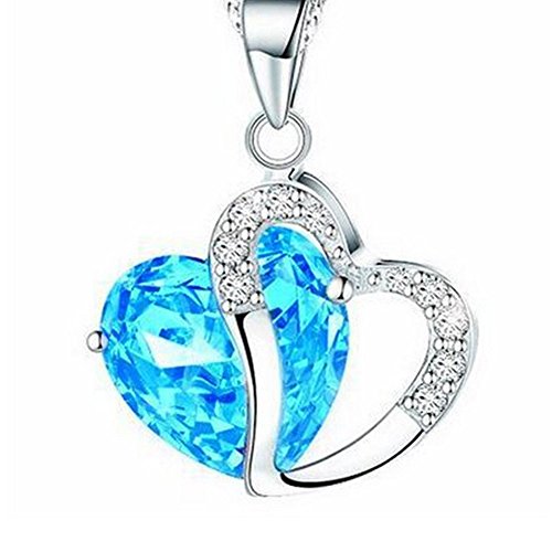 Product Cover Fiudx Necklace,Heart Crystal Rhinestone Silver Chain Pendant Necklace Jewelry (D)