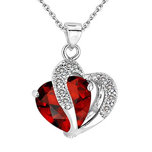 Product Cover Fiudx Necklace,Heart Crystal Rhinestone Silver Chain Pendant Necklace Jewelry (C)