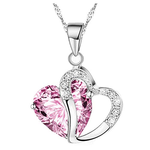 Product Cover Fiudx Necklace,Heart Crystal Rhinestone Silver Chain Pendant Necklace Jewelry (G)
