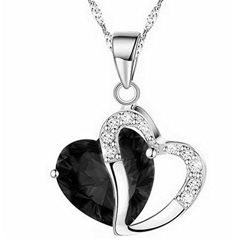 Product Cover Fiudx Necklace,Heart Crystal Rhinestone Silver Chain Pendant Necklace Jewelry (B)