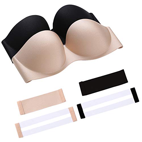 Product Cover New Non-Slip Strapless Invisible Bra Strapless Backless Push up Bra Underwire Contour Beauty Back Bra 2 Pack (A) Beige
