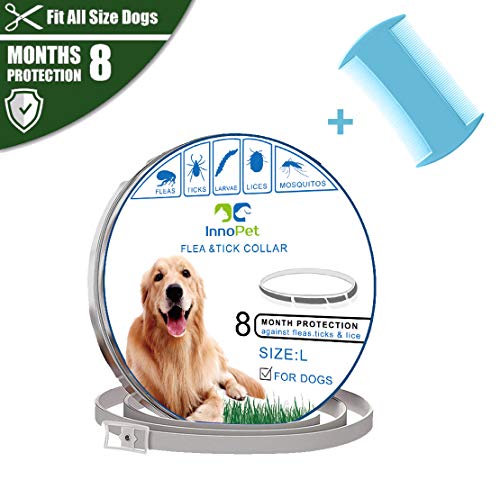 Product Cover InnoPet Flea Collar for Dogs with Flea Comb- Flea and Tick Prevention Collar for Dogs 8 Months - Flea and Tick Collar for Dogs and Cats Adjustable and Waterproof Design (Dog Collars-L)