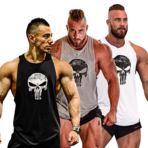 Product Cover GZXISI Mens Skull Print Stringer Bodybuilding Gym Tank Tops Workout Fitness Vest 3 Pack