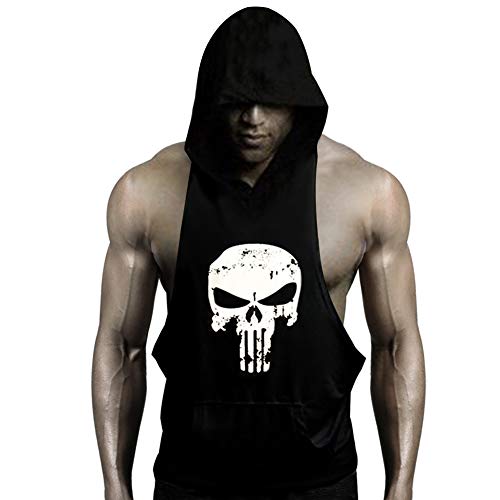 Product Cover GZXISI Mens Skull Print Stringer Bodybuilding Gym Tank Tops Workout Fitness Vest with Hoodie