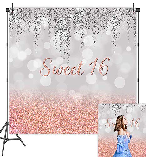Product Cover Rose Gold Pink Bokeh Glitter Photography Backdrop Vinyl 6x6ft for Girls Happy 16th Birthday Party Banner Sweet 16 Party Photo Booths Studio Props Supplies Photo Background Decorations