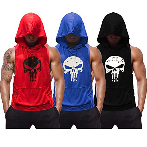 Product Cover SZKANI 3 Packs Mens Skull Print Sleeveless Fitness Vest Bodybuilding Stringers Workout Tank Tops