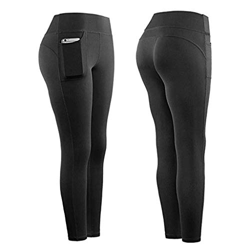 Product Cover terbklf High Waist Yoga Pants, Tummy Control Leggings, Workout Yoga Pant with Pockets, 4 Ways Stretch Running Leggings Black