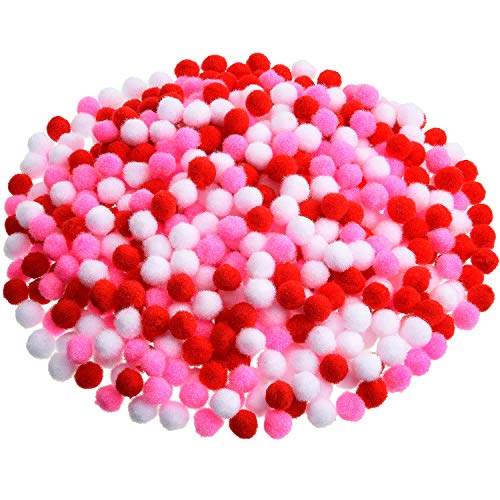 Product Cover 600 Pieces Valentines Pom Poms Fluffy Pom Balls Mini Craft Pompoms for Valentine's Day DIY Craft Party Decorations