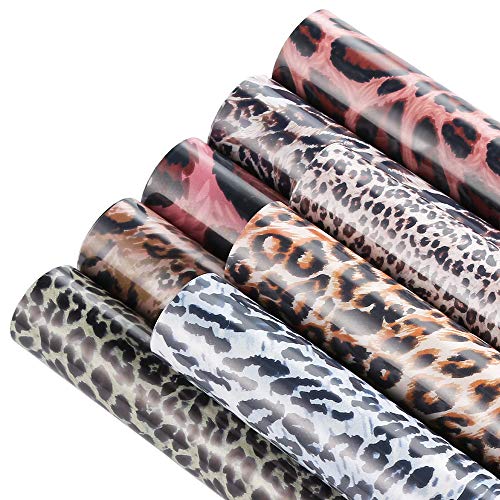 Product Cover Sntieecr 8 Sheets 12 x 10 Inch Leopard Patterned Heat Transfer Vinyl Craft Sheet Leopard Printed Vinyl HTV Sheets for DIY T-Shirt and Craft