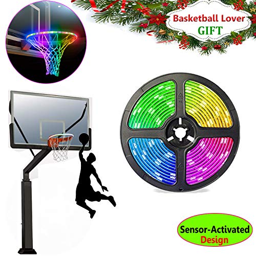 Product Cover LED Basketball Hoop Lighting Swish Sensor-Activated Basketball Rim Light Up Glow In Dark Basketball Net Accessories Perfect for Outdoor Basketball Hoop Night Light, Fit for NBA Standard Size -- 4.9ft