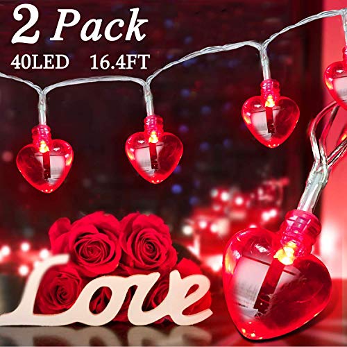 Product Cover Grandeals 16.4FT 40LED Valentines Day Decor for Home Outdoor Valentines Lights Decoration, 2 Pack 8 Mode Heart Lights Valentines Day Decorations String Lights Battery Operated for Home