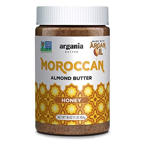 Product Cover Argania Butter Honey Almond Butter With Superfood Organic Edible Argan Oil - Vegan, No Gluten , Kosher, Non GMO, No Palm Oil, No Dairy, No Peanuts, Keto Friendly, Low Carb. 16 ounces