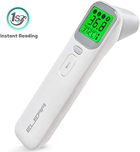 Product Cover Baby Ear Forehead Digital Thermometer, ELERA Instant Read Thermometer Care Health of Infants, Toddlers and Adults, 4 Backlight Mode & Heat Warning, CE Approved, with Drawstring Bag, Battery Include