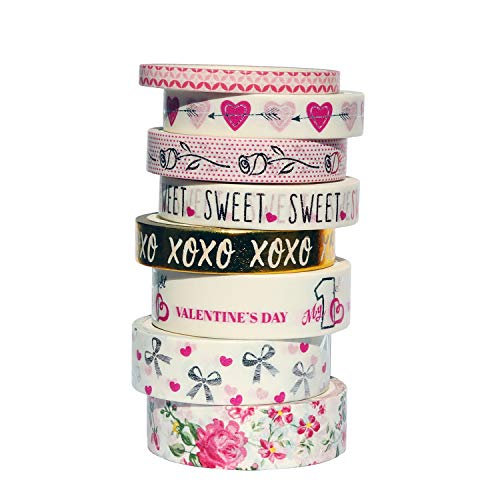 Product Cover 8 Rolls Sweet Washi Masking Tape, 16.2ft Decorative Washi Tape for Scrapbook, Bullet Journal, Planner, Gift Wrapping, Valentine's Day Wedding Decoration