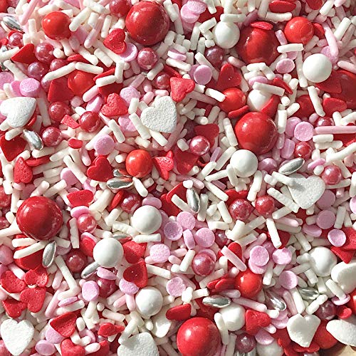 Product Cover Sweet Heart Sprinkles | 8 OZ Bag | Valentines Sprinkles | Heart Sprinkles | Jimmies | Red Sprinkles