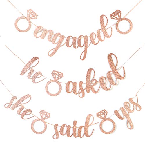 Product Cover Engagement Party Banners Glitter Rose Gold Letters He Asked She Said Yes Garland for Wedding Engagement Party Hen Party Bridal Shower Bachelorette Party Favor Party Decoration Supplies (Rose Gold)