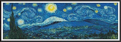 Product Cover Cross Stitch Counted Kits Stamped Kit Cross-Stitching Pattern for Home Decor, 14CT Pre-Printed Fabric - DIY Art Crafts & Sewing Needlepoint Kit(Printed Kits,Starry Night Panorama)
