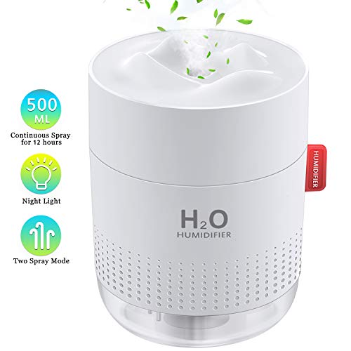 Product Cover FoPcc 500ml Portable Humidifier, Mini Cool Mist Humidifier with Night Light, USB Personal Humidifier Auto Shut-Off, Ultra-Quiet, 2 Spray Modes, Suitable for Home Baby Bedroom Office Travel (White)