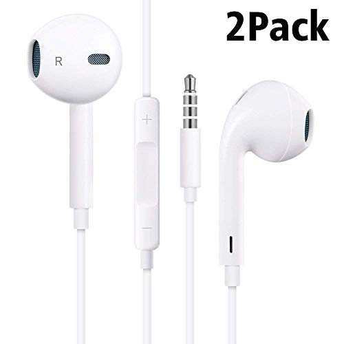 Product Cover MOPIDICK Earbuds/Earphones/Headphones, （2Pack） Premium in-Ear Wired Earphones with Remote & Mic Compatible iPhone 6s/plus/6/5s/se/5c/Samsung/MP3-03, White, Small