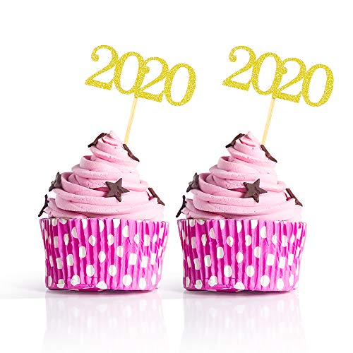 Product Cover YOZATIA 2020 Graduation Cupcake Toppers Wrappers, 50PC Gold Food Picks for New Year Graduation Party Decorations - Assembled Finished