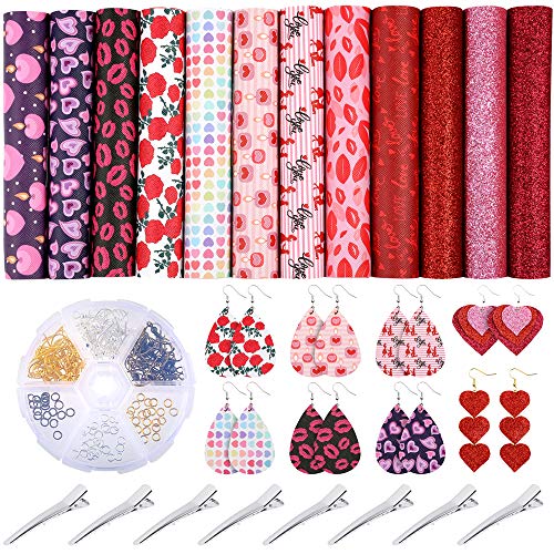 Product Cover Caydo 12 Pieces Love Heart Pattern Printed Faux Leather Sheets for Valentine's Day Gift, Earrings Set for Making Hair Bows, Earrings and Bags Crafting (6.3inch x 8.3inch)