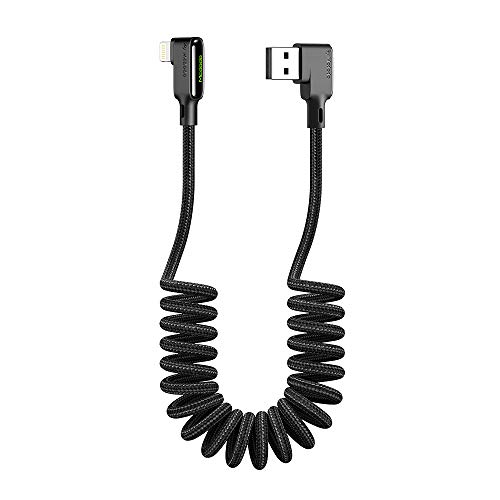 Product Cover Anti Winding Cable, Mcdodo Retractable 90 Degree Coiled Right Angle Design Gaming LED Cord Nylon Braidd Sync Charge USB Data 6FT/1.8M Cable Compatible with New Phone List Below (Black, 6FT/1.8M)