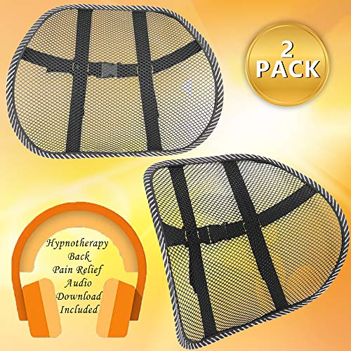Product Cover Lumbar Support for Car • Office Chair Back Support Brace 2 Pack Back Support for Car with Lower Back Pain Relief Hypnotherapy Audio • Use for Back Braces Car Lumbar Support or Desk Chair Back Support