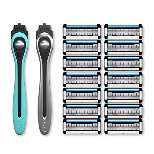 Product Cover Made For YOU by BIC Shaving Razor Gift Set for Every Body - Men & Women, 2 Handles with 14 Cartridge Refills - 5-Blade Razors for a Smooth Close Shave & Hair Removal, NICKEL & TEAL, Kit