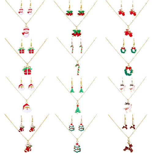 Product Cover Exweup Christmas Jewelry Set for Women Girls Christmas Earrings Christmas Necklace for Women Girls 12 Set