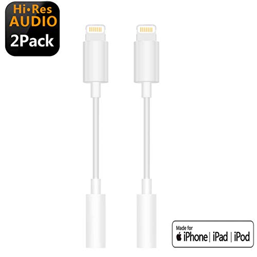 Product Cover [2pack] Lighting to 3.5mm Headphone Jack Adapter for iPhone, Connector Aux Audio Earphone Dongle Stereo Cable for iPhone 7/7 Plus/8/8 Plus/X 10/XS/Xs Max/XR Support iOS 12