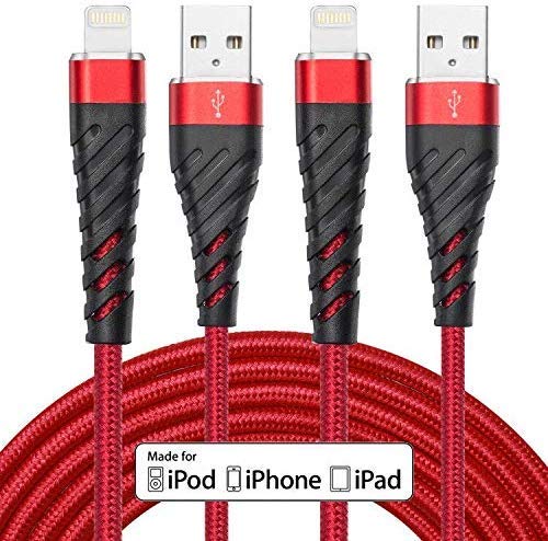 Product Cover [Apple MFi Certified] iPhone Charger 6ft, Lightning Cable 6 Foot,2 Pack Long Durable Braided,6 feet Nylon Metal Connector Phone Charging Cord Compatible with iPhone X/XS Max/XR/8 Plus/7/6/5/SE, iPad