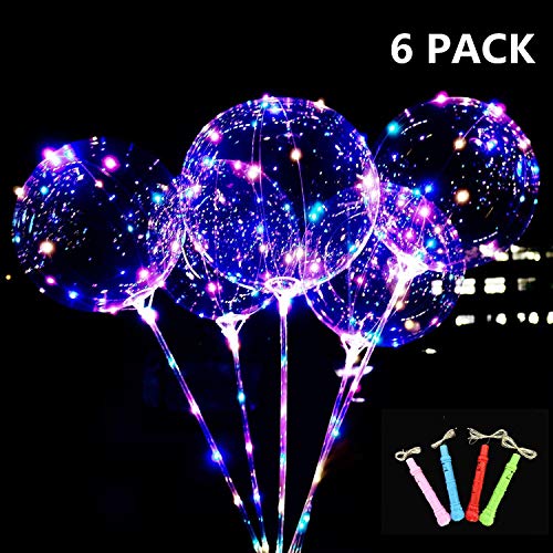 Product Cover LED Light Up Bobo Balloons 6 Packs, Flashing Handles,20 Inches Transparent Bubble Balloons,70 cm Sticks, Event Birthday Party Decoration