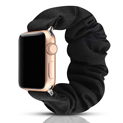 Product Cover YOSWAN Scrunchie Elastic Watch Band Compatible for Apple Watch Band 38mm 42mm Women Girls Cloth Hair Rubber Band Strap Bracelet for iwatch Series 5 4 3 2 1 (Black, 38mm/40mm)