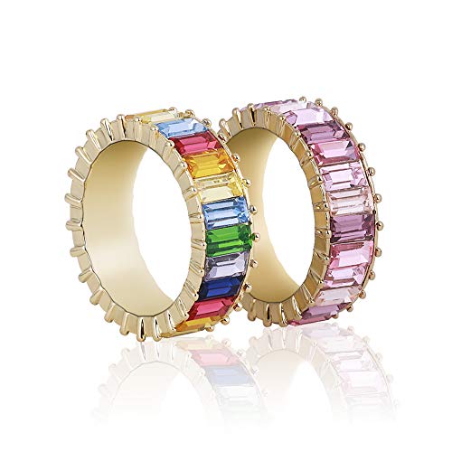 Product Cover JURAN 14K Gold Plated Rainbow Wedding Rings for Women Fashion Statement Stackable Eternity Band Ring